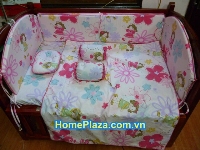 Bộ chăn ga gối quây cũi gối chặn 4 mùa Korea Công chúa màu hồng cute